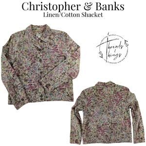 Christopher & Banks Top Women's Sm Floral Shacket Linen Cotton Maximalist Whimsy